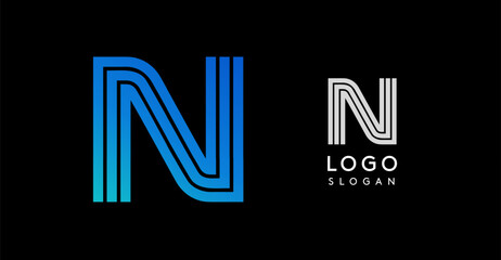 Modern blue gradient letter N logo. Sleek, minimalistic design with black background. Ideal for corporate branding, digital identities, and professional use. Vector illustration