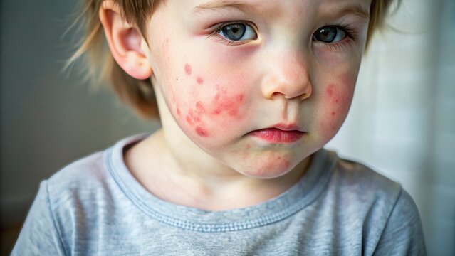 Closeup of a child's afflicted skin with redness, swelling, and scratch marks, illustrating the painful struggle with atopic dermatitis.