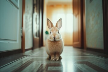Adorable Rabbit Exploring a Quiet Hallway