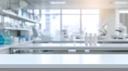 Unoccupied Lab Counter with Defocused Research Instruments