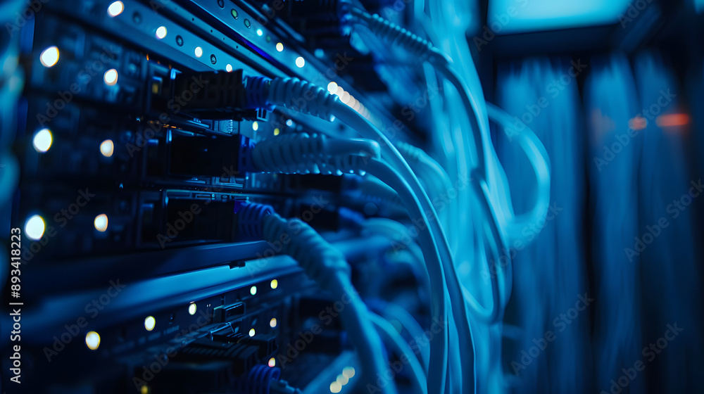 Poster server rack with network wires elements