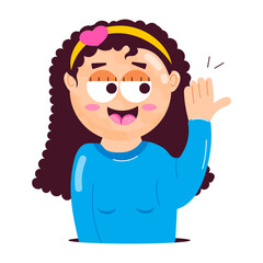 Happy girl wearing hairband, flat style cartoon 

