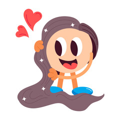 A flat sticker of long hair happy emoji