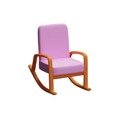 3D illustration of an retro rocking chair in a fashionable pink shade with wooden legs