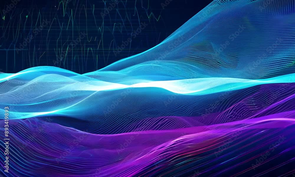 Poster futuristic abstract animation colorful waves is flowing through speed on the digital background. 4k 