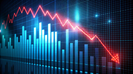 Fototapeta premium A 3D graph showing market down with arrows and charts