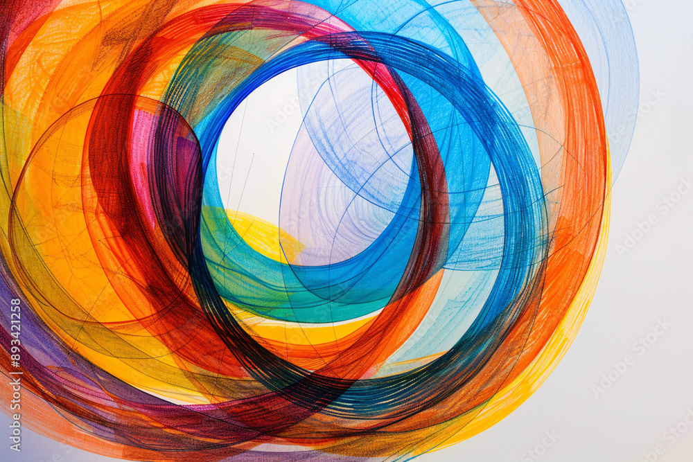 Aufkleber vibrant swirling patterns in red blue yellow and orange creating a dynamic abstract composition