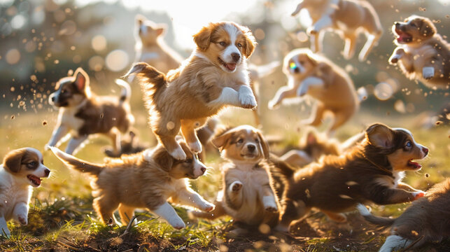 Puppies' Joyous Tumble: Furry Fun in Motion