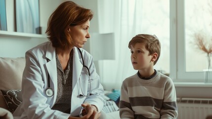 Obraz premium Friendly Pediatrician and Child Interaction in Medical Office