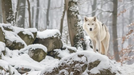 Naklejka premium Arctic Wolf in a Winter Wonderland