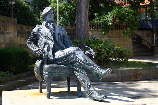 Bayreuth, Germany - July 21, 2024: Monument to Richard Wagner in central Bayreuth, where the famous composer lived the last years of his life.