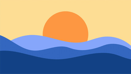 Abstract sun background featuring a contemporary and trendy landscape with a stylized sun.