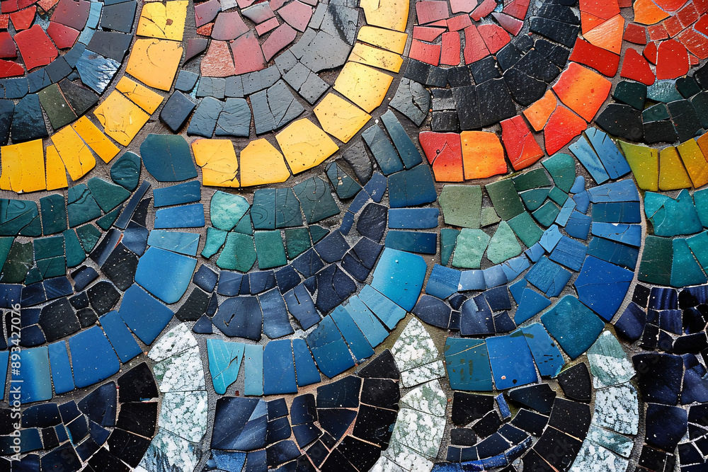 Aufkleber a close-up of a vibrant mosaic pattern with colorful tiles arranged in circular designs