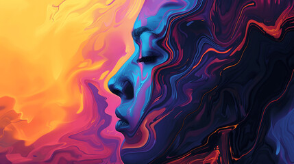 Abstracts of human portraits showing different human emotions and mental health problems