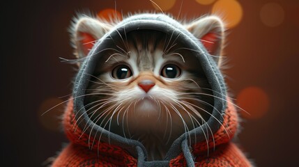 Fototapeta premium Cute Kitten Wearing a Hoodie