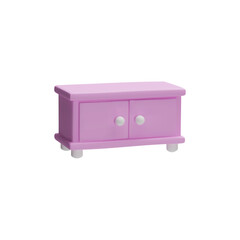 Modern pink 3D bedside table with round elegant handles and doors on a white background