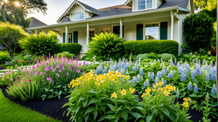 View of the garden of a country house