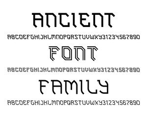 Ancient font family. Alphabets and numbers in three similar styles.