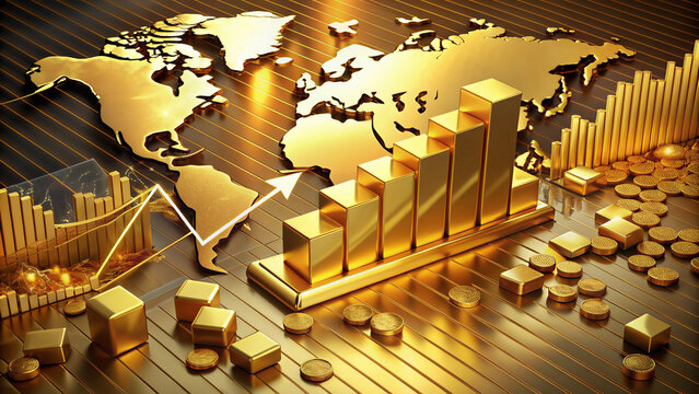 Vibrant gold market infographic showcases interconnected elements impacting gold prices, including inflation, interest rates, geopolitical tensions