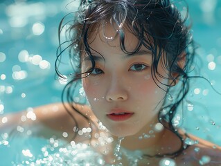 Portrait of a girl in swimming pool