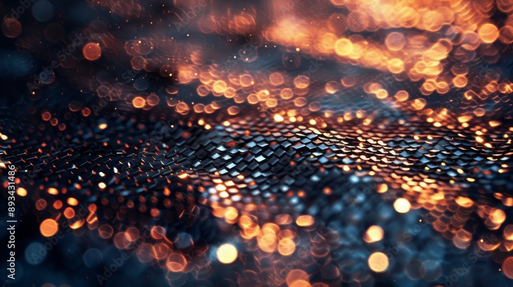 Poster abstract shiny surface with bokeh lights.