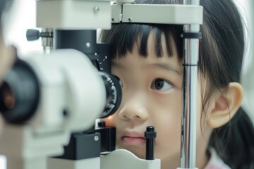  little girl Asian undergoing an eye test at an ophthalmologist 