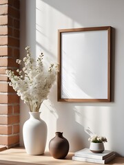 Living room wall poster frame mockup, interior mockup with house background, frame mockup