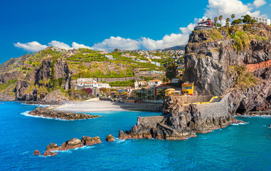 Panoramic view of the small village of Ponta do Sol, near Funchal. Madeira Island, Portugal