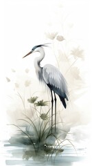 Birds in the jungle chinese brush animal heron stork.