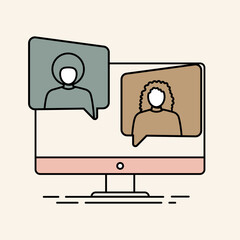 Meeting simple icon. Girl and boy talking on video call. Video call application symbol