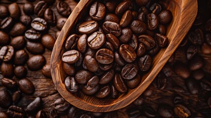 Fototapeta premium Scoop of Coffee Beans on Wooden Spoon