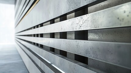 Abstract architectural background with stairs, stone walls, and metal textures in gray tones