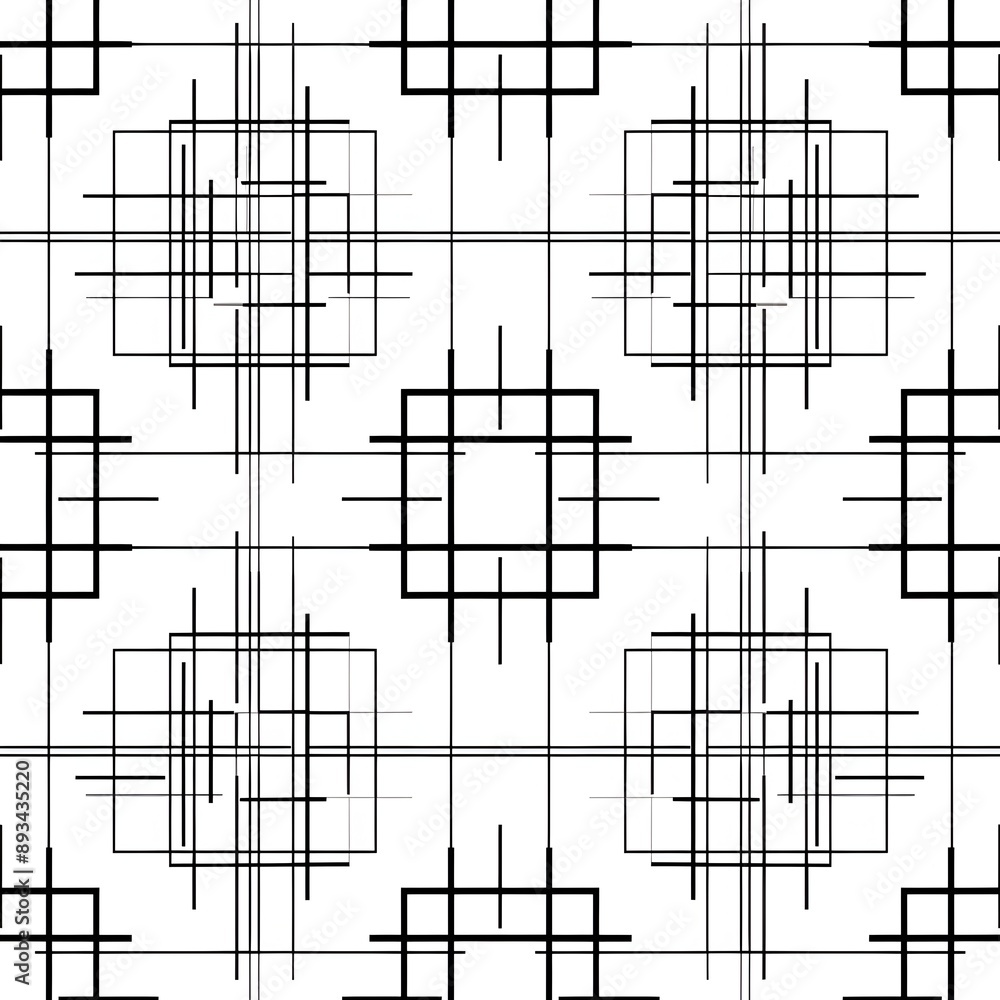Poster a seamless pattern with thin lines, the minimalist line drawing features an array of overlapping squ