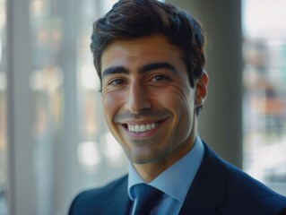 Fototapeta premium A professional man with a suit and tie, focused on his work