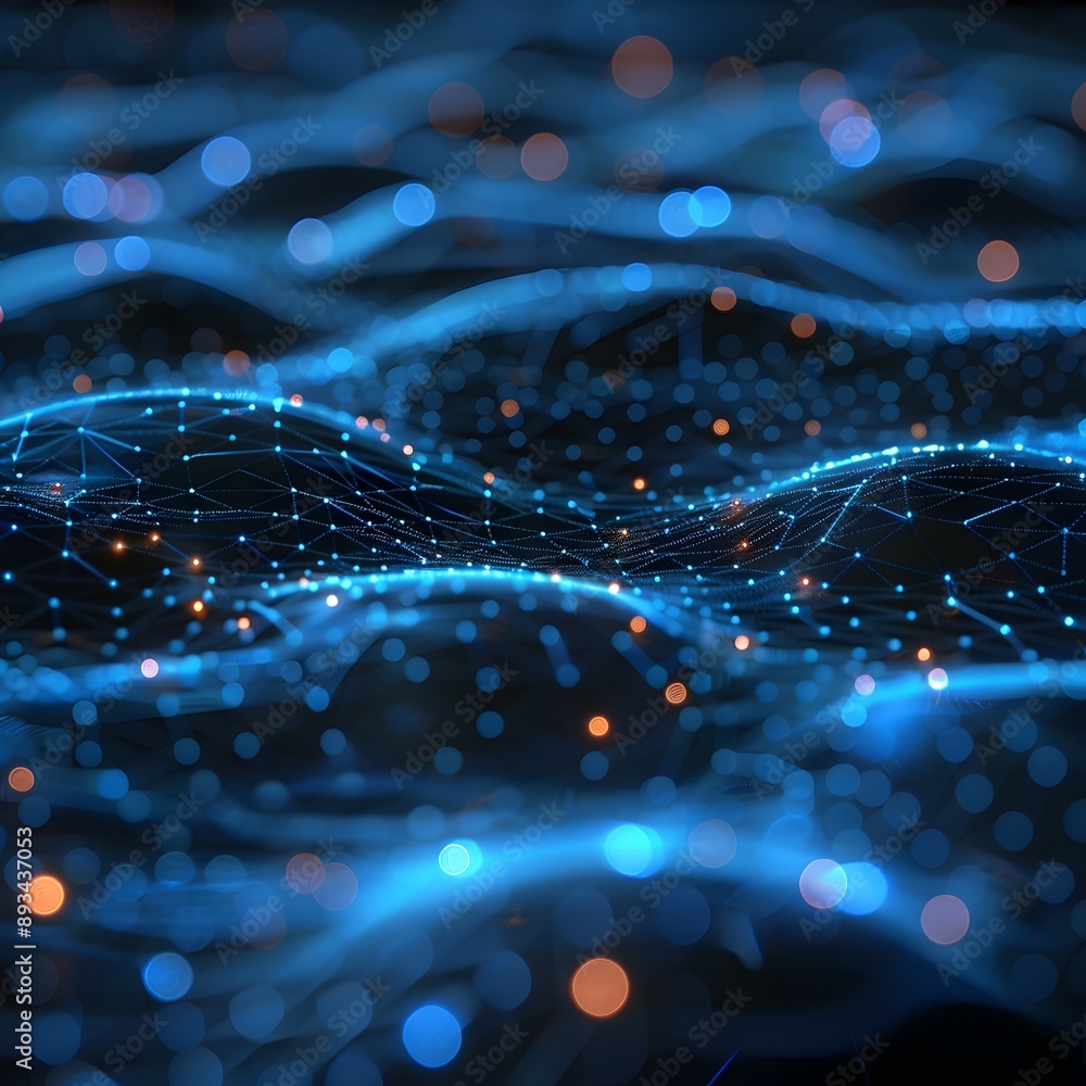 Poster futuristic digital network with dynamic holographic interfaces and visuals