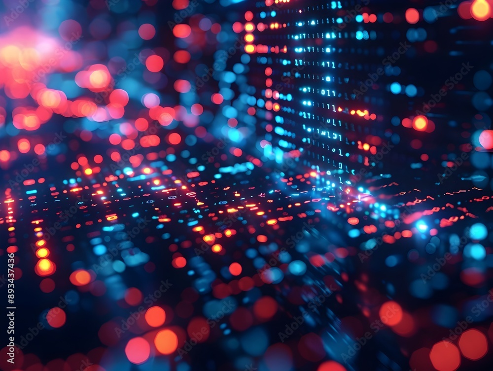 Poster captivating cyber matrix with interconnected data streams and glowing elements