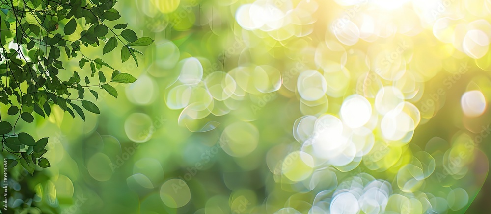 Poster green light in forest with blurred and bokeh effect ideal for copy space image