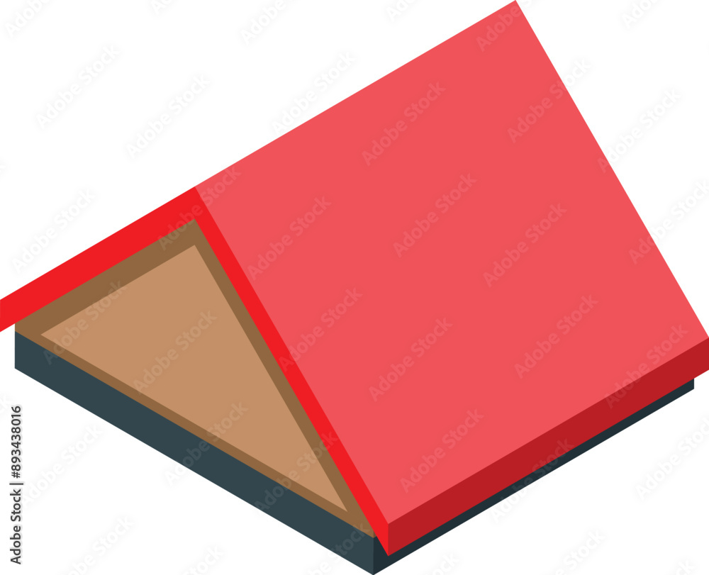 Poster red roof house top view with isometric projection representing construction and architecture concept