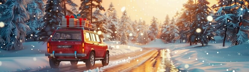 Holiday Journey in Snowy Landscape