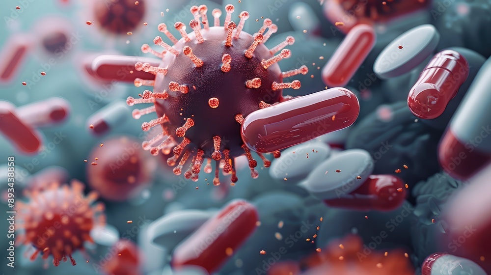 Poster the fight between pills and the virus. generative ai.