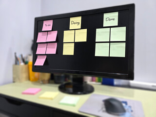 To Do, Doing, Done concept, note of To Do, Doing, Done on monitor to remind and track working list © maanTFS