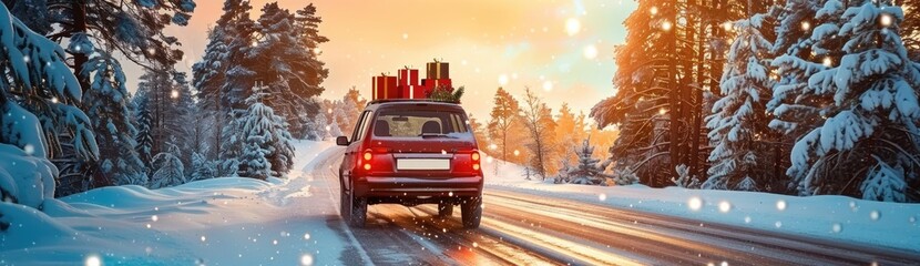 Car Driving Through Winter Wonderland