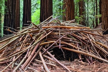 Fototapeta premium Pile of Twigs in Woodland Setting