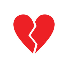 Break heart illustration vector design, breakup heart emoji red.