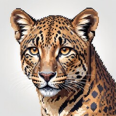 Obraz premium 3D Pixel art of an Arabian leopard, isometric style, Attractive colors, isolated on white background centered in frame