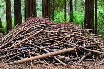 Fototapeta premium Pile of Twigs in Woodland Setting