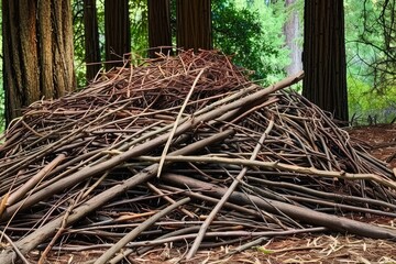Fototapeta premium Pile of Twigs in Woodland Setting