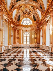 Obraz premium A large room with a black and white checkered floor, suitable for various settings such as events or offices