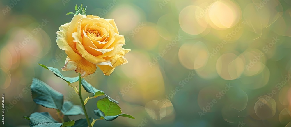 Aufkleber Yellow rose blooming alone against a soft focus background with ample blank space for custom text Capturing the essence of summertime in nature