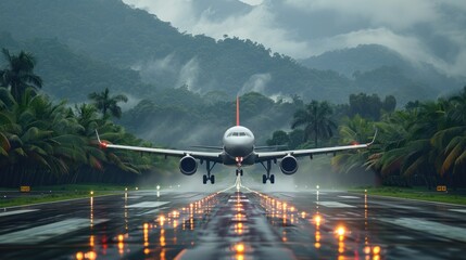 Airplane Landing in Tropical Rainforest